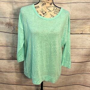 Elliott Lauren Linen Top Short Sleeves Green Size Small